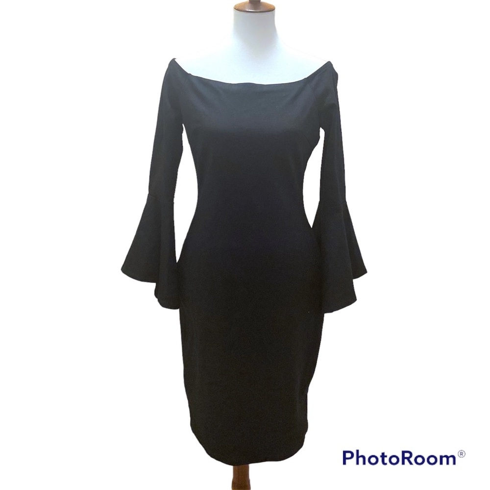 Lulus Black Off Shoulder Bell Sleeve Bodycon Dress L Cocktail Party Club
